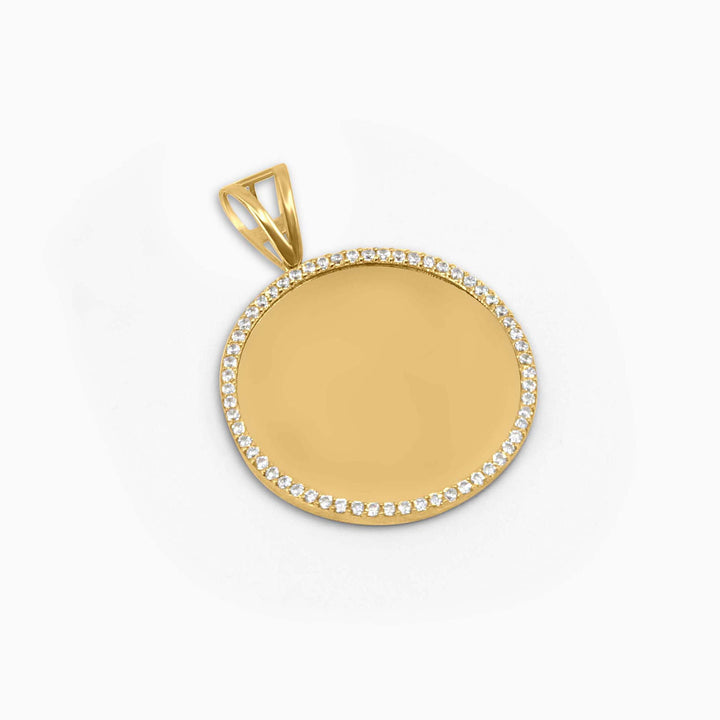 Gold Circle Medallion –Memory Pendant with Stone Frame in 10k - Pochy Jewelry