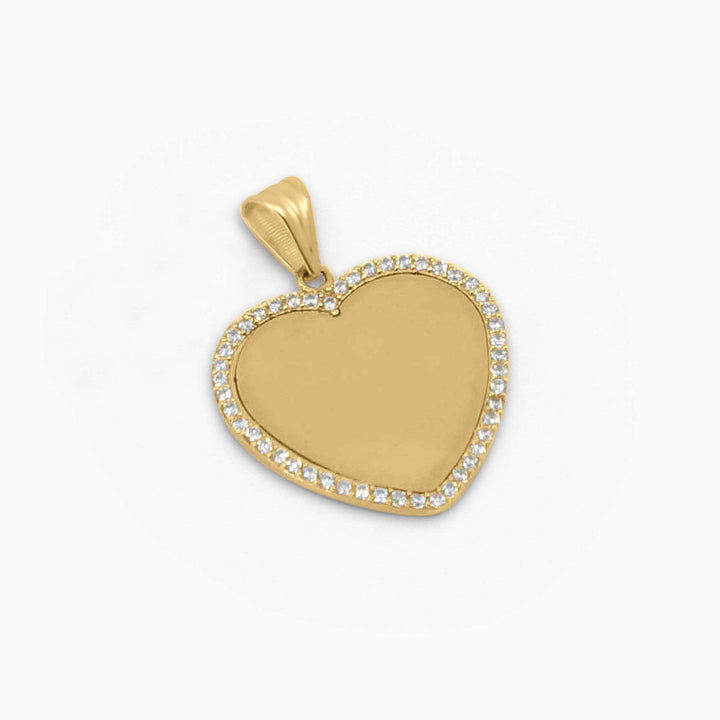 Gold Heart Pendant – Engravable or Picture with Stone Border in 14k - Pochy Jewelry