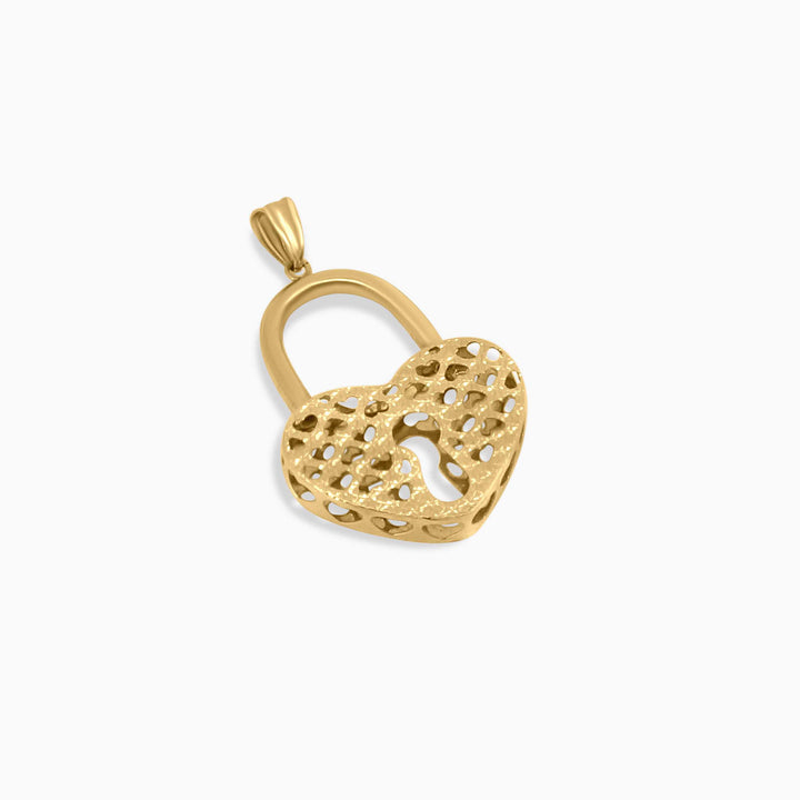 Gold Heart Lock Pendant – Textured Keyhole Design 14k - Pochy Jewelry