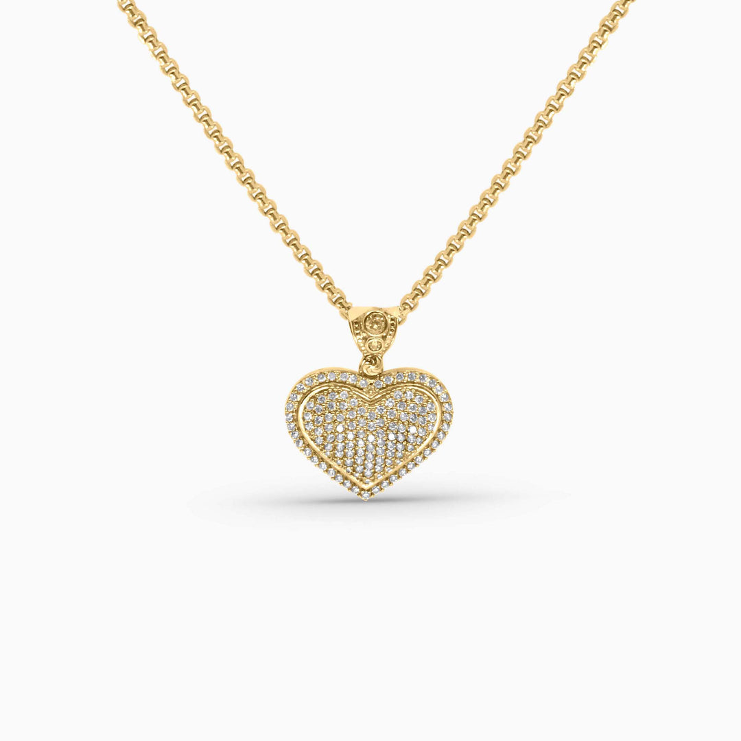 Gold Heart Pendant – Full Pavé Layered Heart Design in 10k - Pochy Jewelry