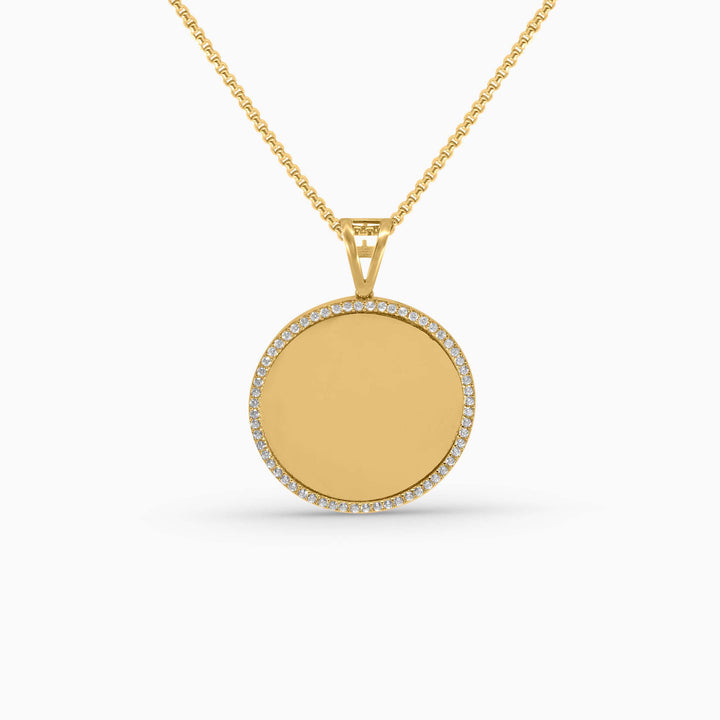 Gold Circle Medallion –Memory Pendant with Stone Frame in 10k - Pochy Jewelry