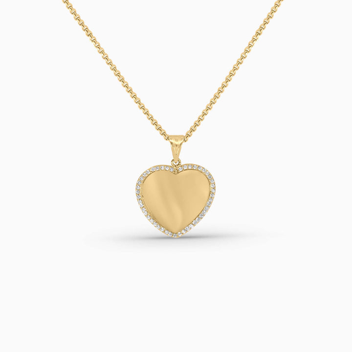 Gold Heart Pendant – Engravable or Picture with Stone Border in 14k - Pochy Jewelry