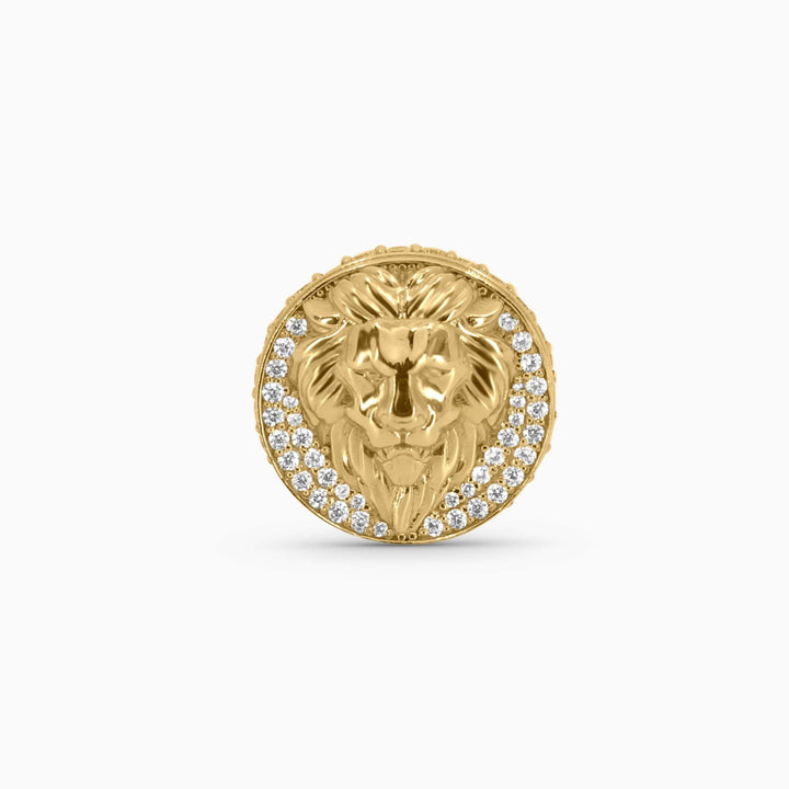Lion Head Medallion Ring – Gold Pavé in 10K - Pochy Jewelry