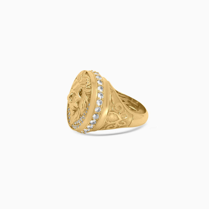 Lion Head Medallion Ring – Gold Pavé in 10K - Pochy Jewelry