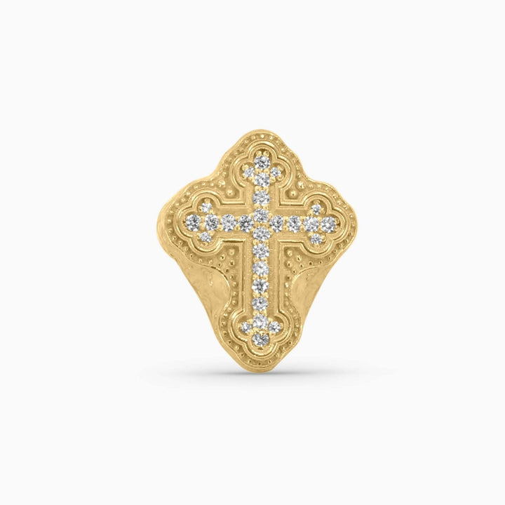 Iced Cross Shield Ring – in 10k Gold - Pochy Jewelry