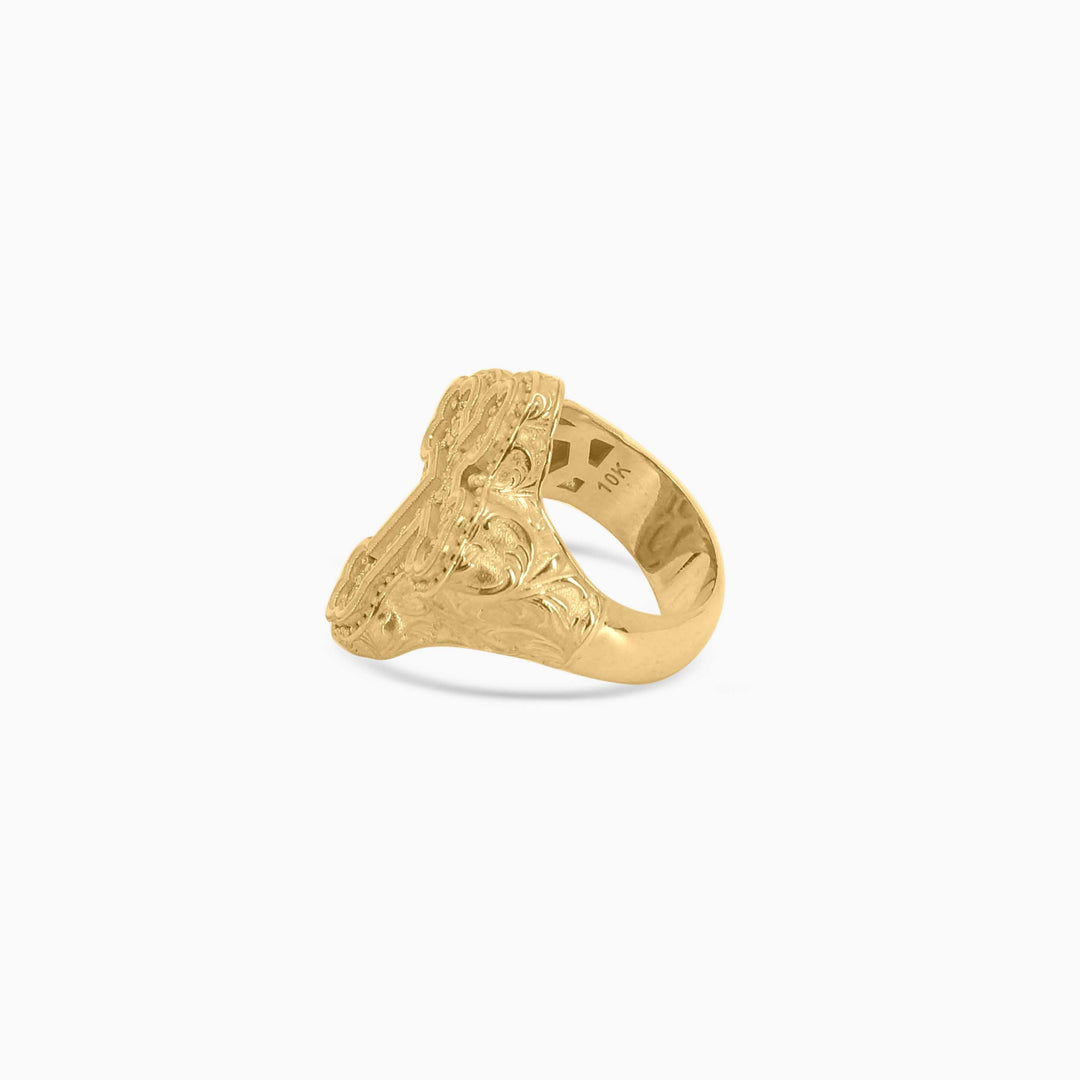 Iced Cross Shield Ring – in 10k Gold - Pochy Jewelry