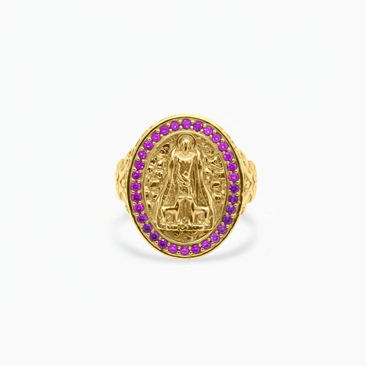 Oval 10K gold ring featuring the image of Saint Lazarus