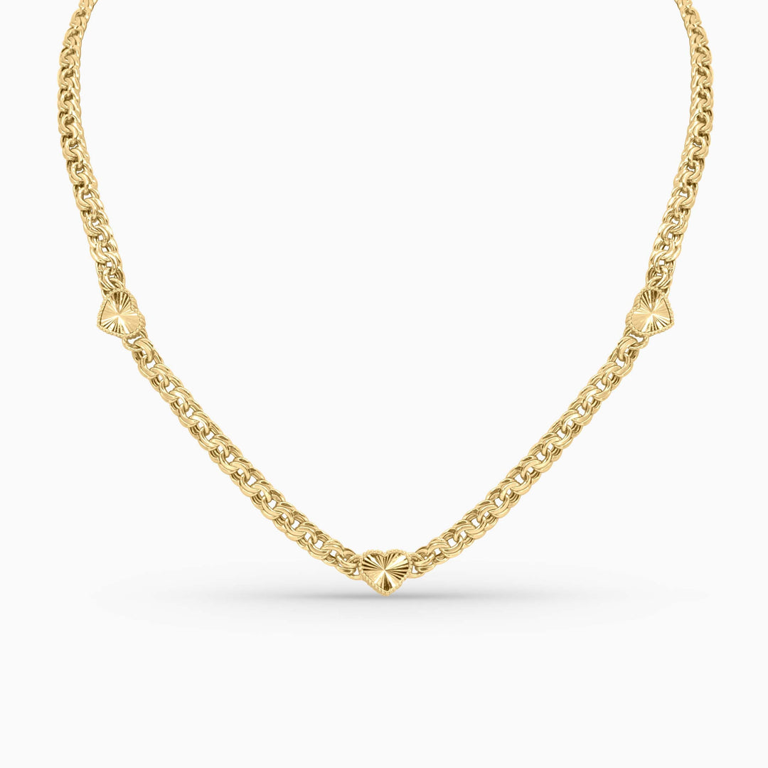 Gold necklace on a white background
