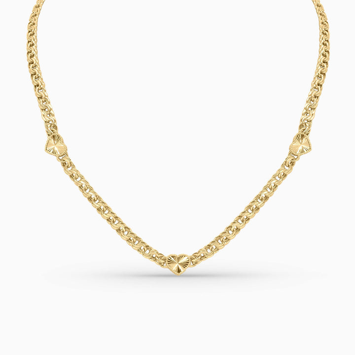 Women's Necklace Chino Link Women's Necklace with Hearts in 14k Pochy Jewelry in Miami