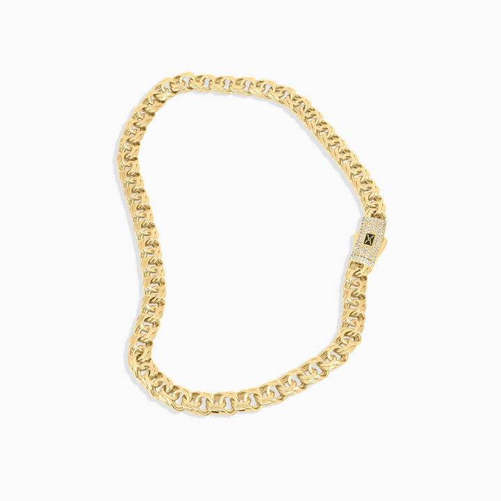 Women's Necklace Monaco X Gold Chino Link Choker – Iced Sleek Clasp in 10K Pochy Jewelry in Miami