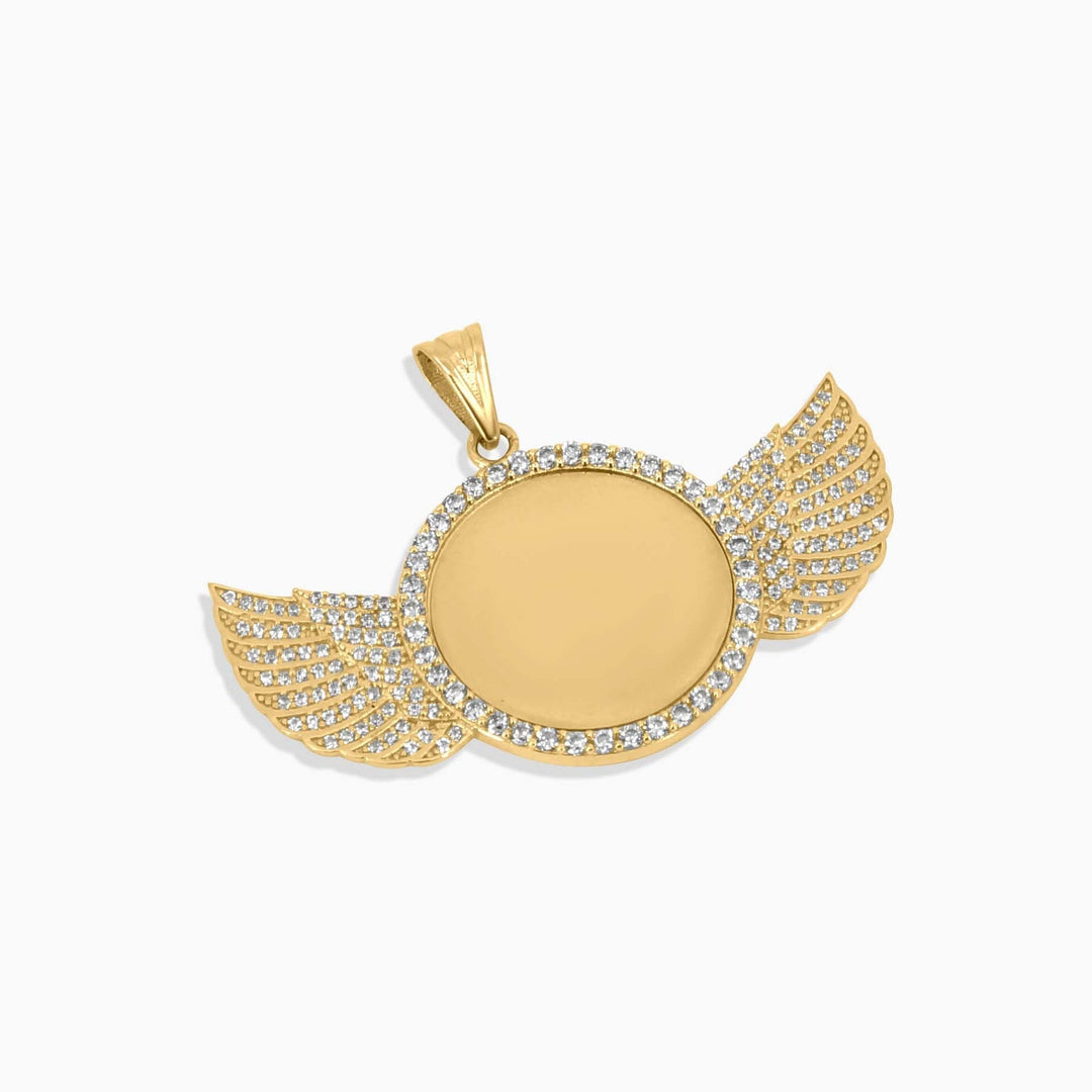 Pendants 10K Gold Round Angel Wings Pendant Pochy Jewelry in Miami