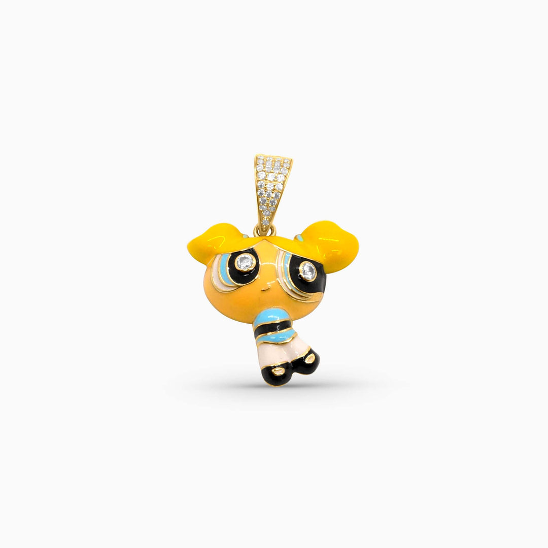 Yellow cartoon-style pendant with a white background