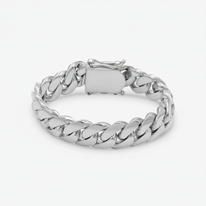 15mm Silver Cuban Link Bracelet - Solid Silver Handcrafted in Miami