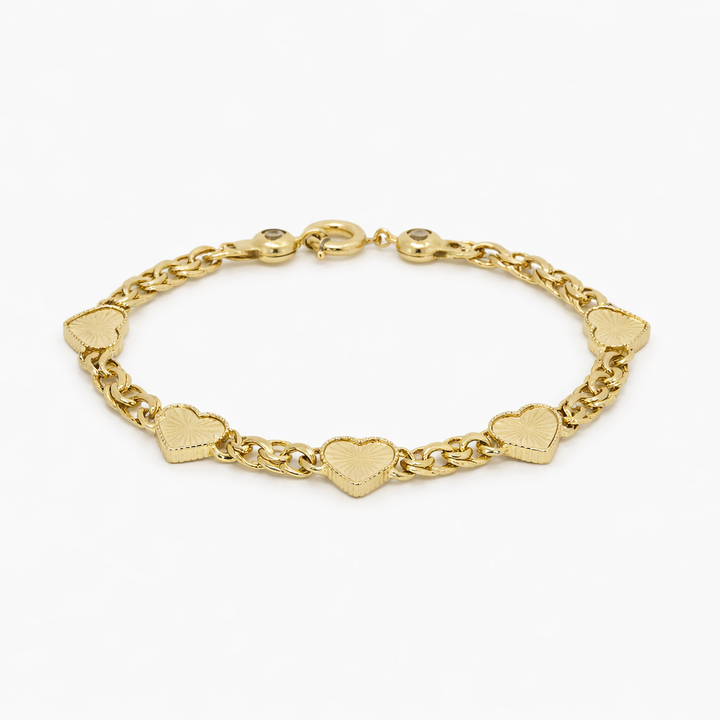 Women's Bracelet 10K Gold Heart Link Bracelet Pochy Jewelry in Miami