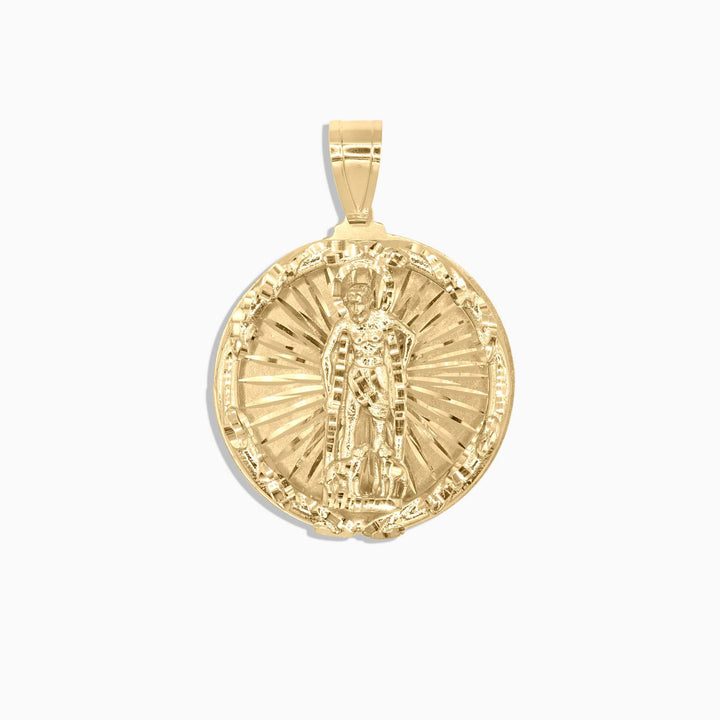 10K Gold Round Saint Lazarus Pendant – Sunburst Religious Medal