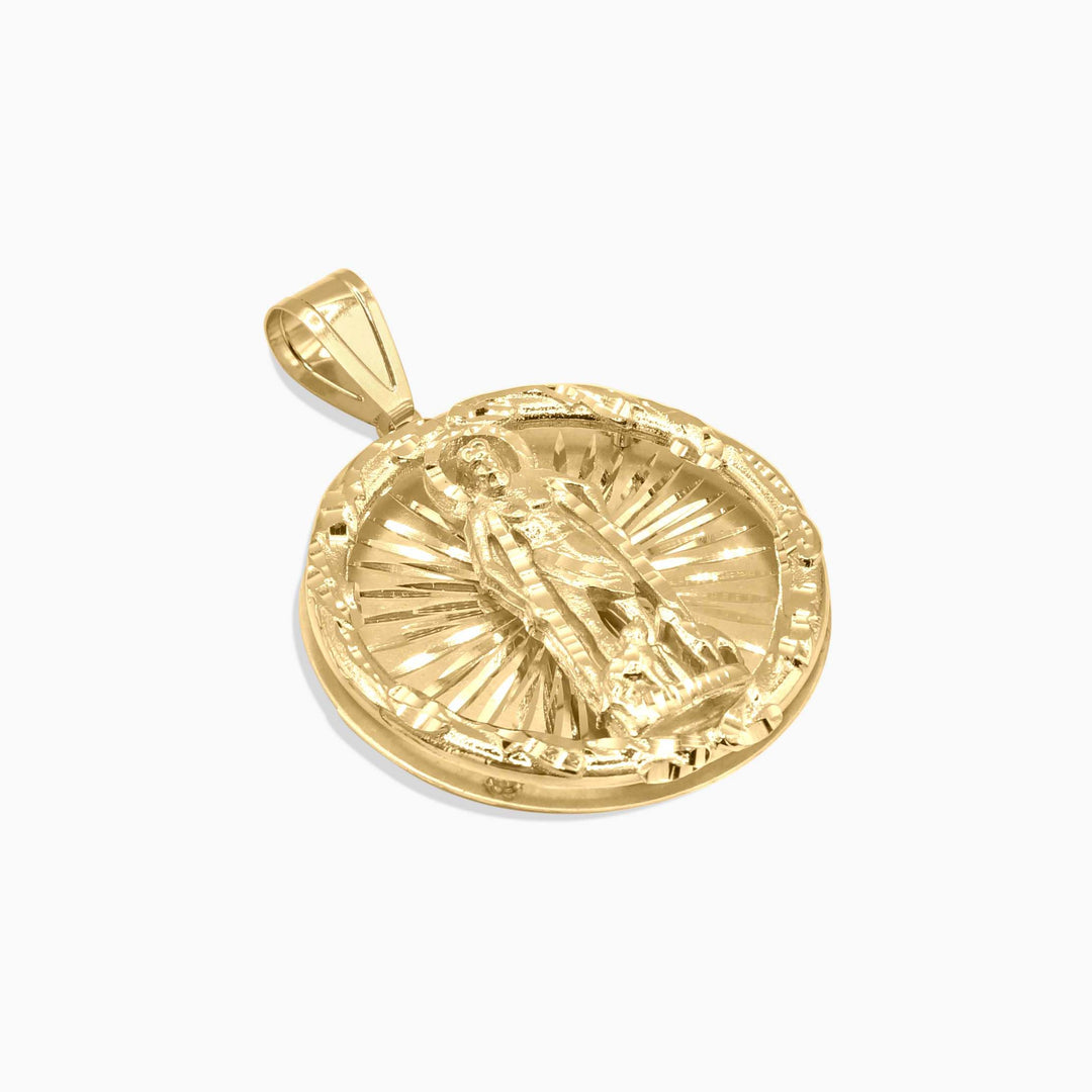 10K Gold Round Saint Lazarus Pendant – Sunburst Religious Medal
