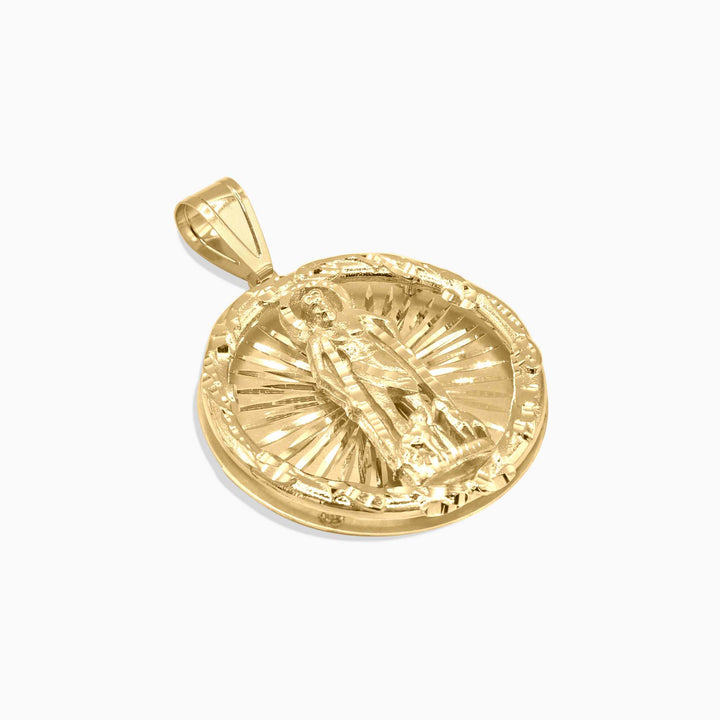 10K Gold Round Saint Lazarus Pendant – Sunburst Religious Medal