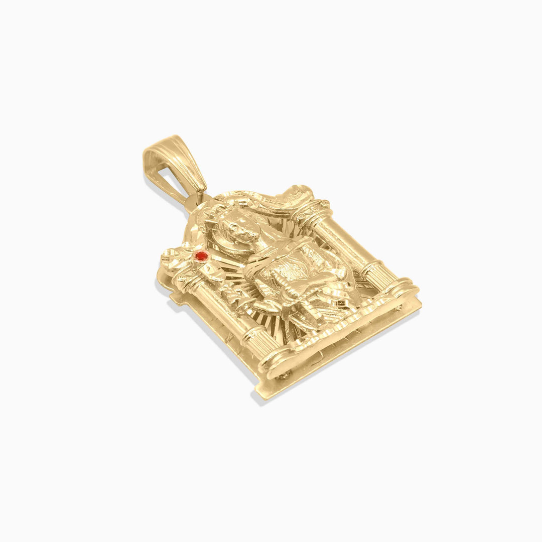 10K Gold Saint Barbara Pendant with Ruby Accent – Religious Medallion