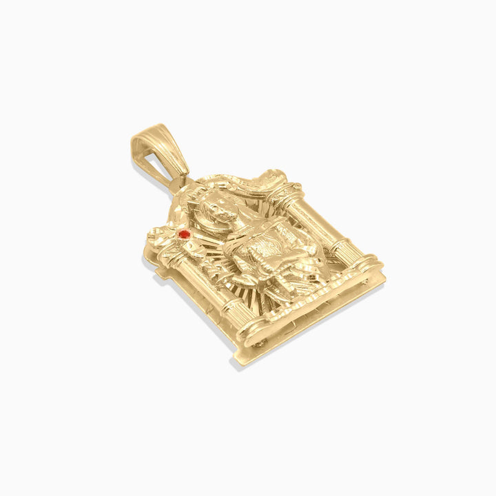 10K Gold Saint Barbara Pendant with Ruby Accent – Religious Medallion