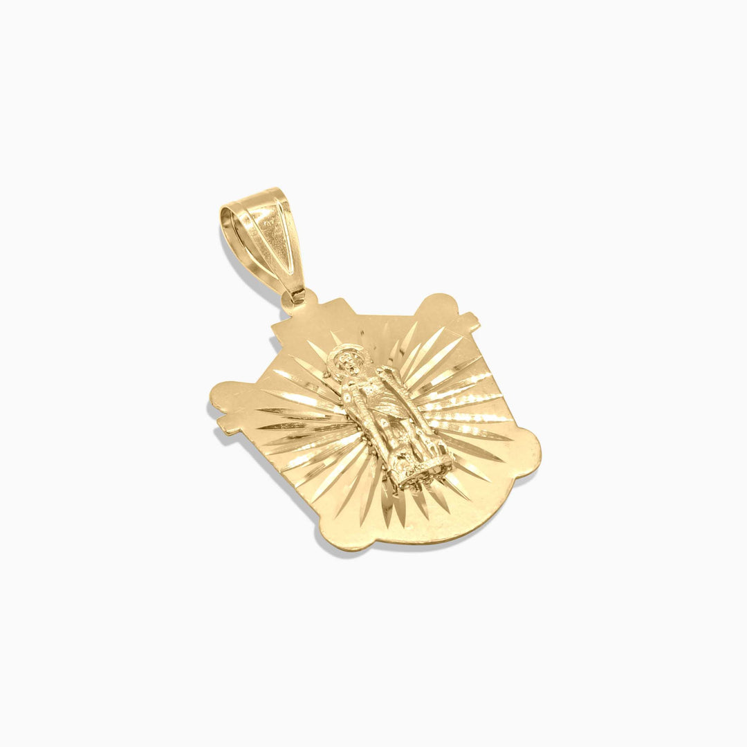 10K Gold Saint Lazarus Medal Pendant – Radiant Sunburst Frame