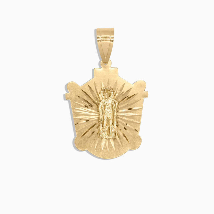 10K Gold Saint Lazarus Medal Pendant – Radiant Sunburst Frame