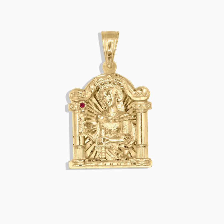 10K Gold Saint Barbara Pendant with Ruby Accent – Religious Medallion