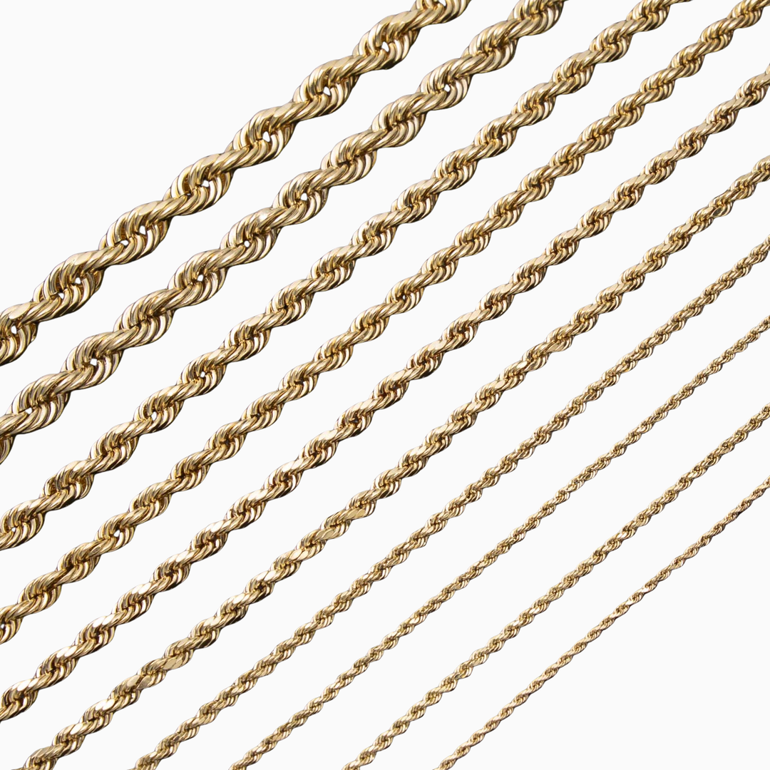 Necklace Rope Chain Hallow in 10K Gold Pochy Jewelry in Miami