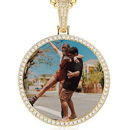 Gold Circle Medallion –Memory Pendant with Stone Frame in 10k - Pochy Jewelry