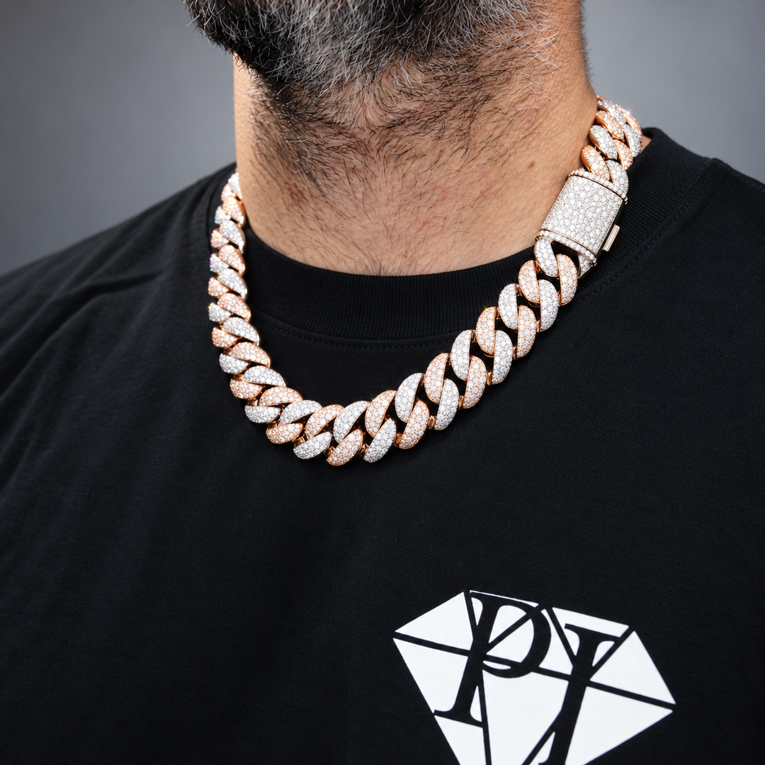 Ice Cuban Link 22MM Two-Tone Moissanite Cuban Link Chain in .925 Sterling Silver Pochy Jewelry in Miami