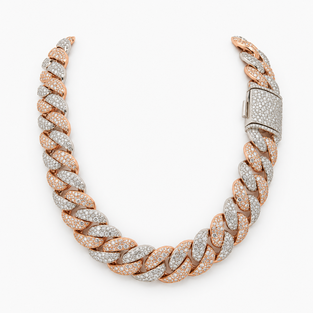 Ice Cuban Link 22MM Two-Tone Moissanite Cuban Link Chain in .925 Sterling Silver Pochy Jewelry in Miami