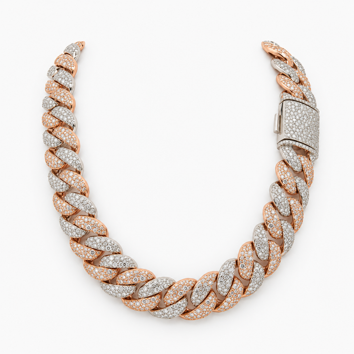 Ice Cuban Link 22MM Two-Tone Moissanite Cuban Link Chain in .925 Sterling Silver Pochy Jewelry in Miami