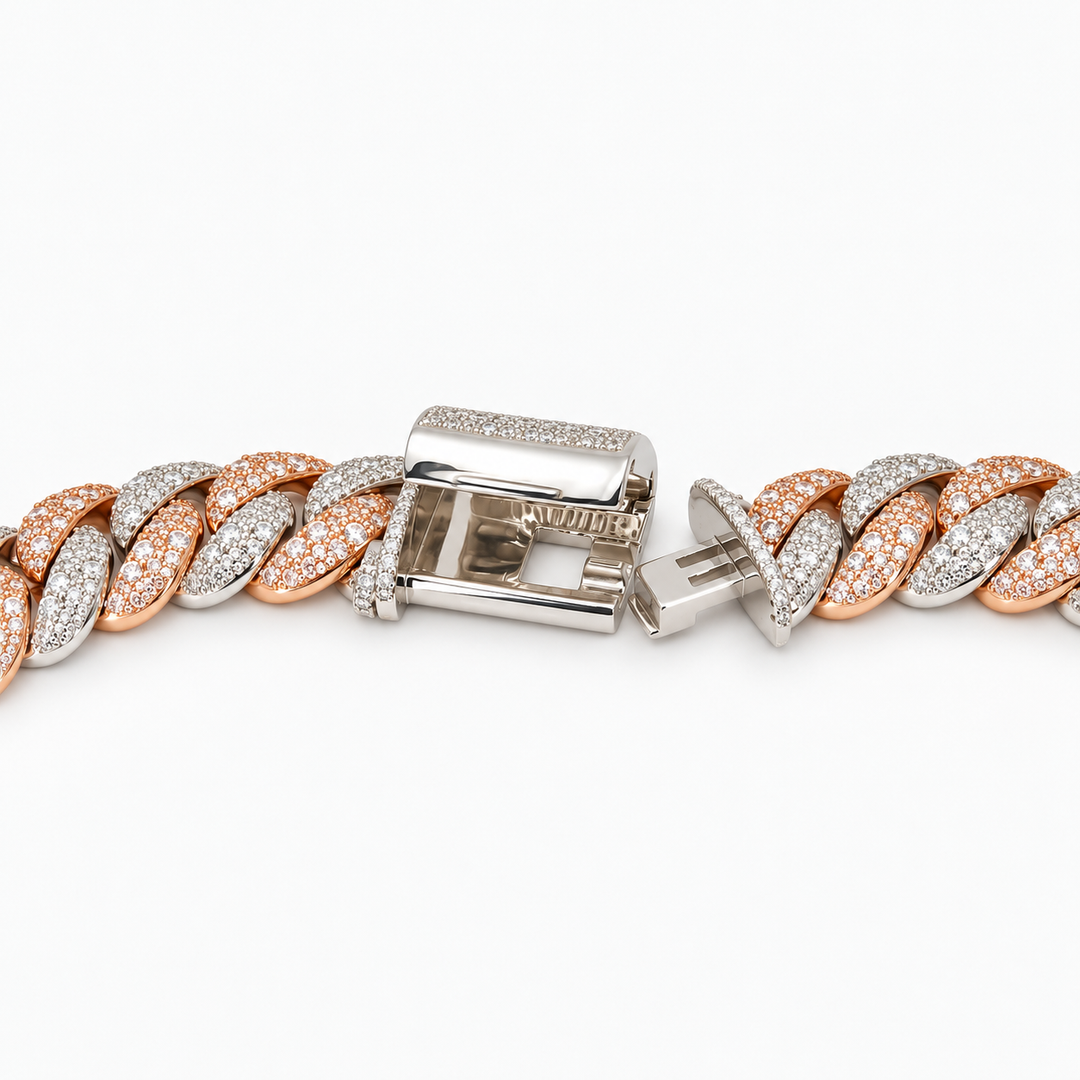 Ice Cuban Link 22MM Two-Tone Moissanite Cuban Link Chain in .925 Sterling Silver Pochy Jewelry in Miami