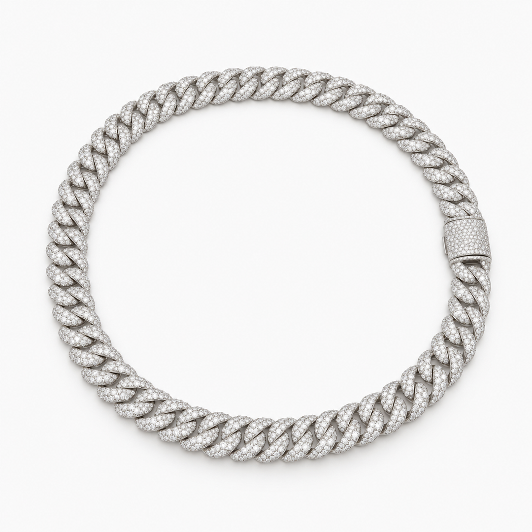 Ice Cuban Link Classic Moissanite Cuban Link Chain in .925 Sterling Silver Pochy Jewelry in Miami