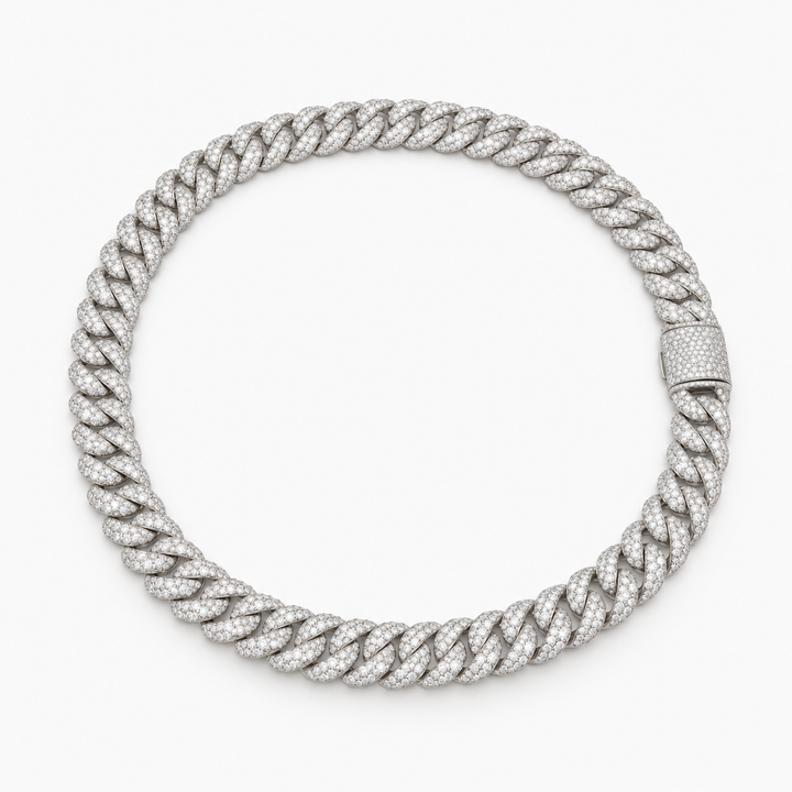 Ice Cuban Link Classic Moissanite Cuban Link Chain in .925 Sterling Silver Pochy Jewelry in Miami