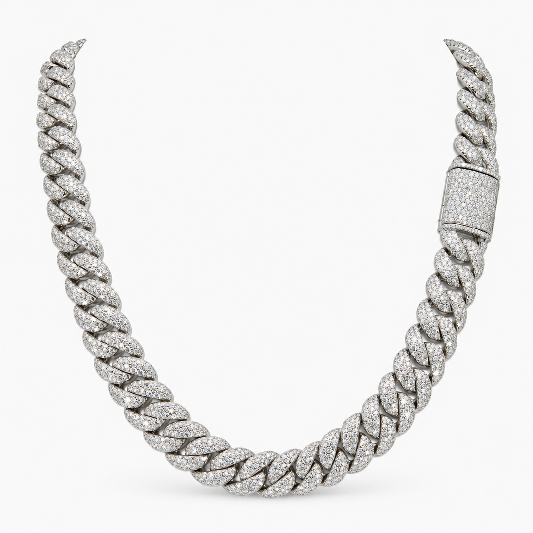Ice Cuban Link Classic Moissanite Cuban Link Chain in .925 Sterling Silver Pochy Jewelry in Miami
