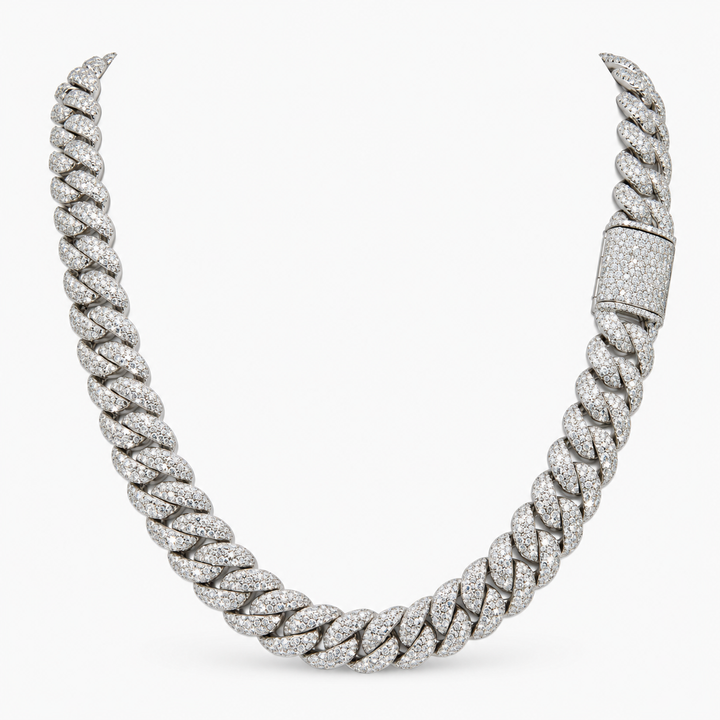 Ice Cuban Link Classic Moissanite Cuban Link Chain in .925 Sterling Silver Pochy Jewelry in Miami