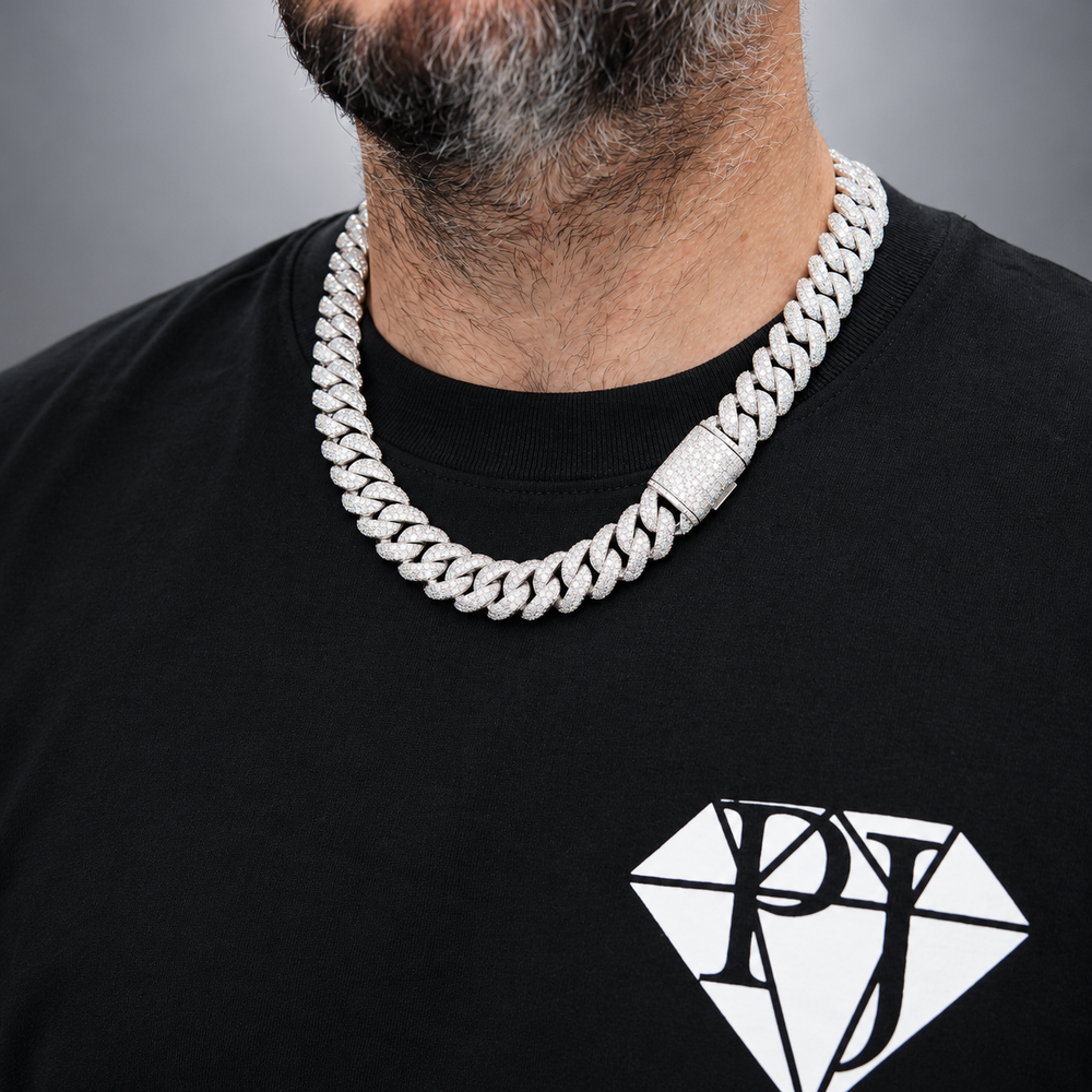 Ice Cuban Link Classic Moissanite Cuban Link Chain in .925 Sterling Silver Pochy Jewelry in Miami