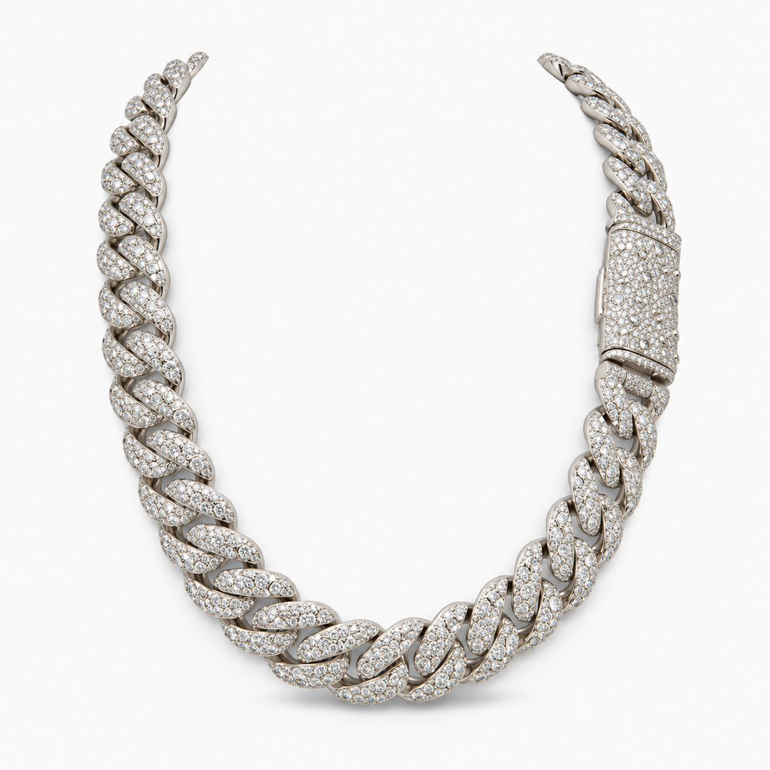 Ice Cuban Link Signature Moissanite Cuban Link Chain in .925 Sterling Silver Pochy Jewelry in Miami