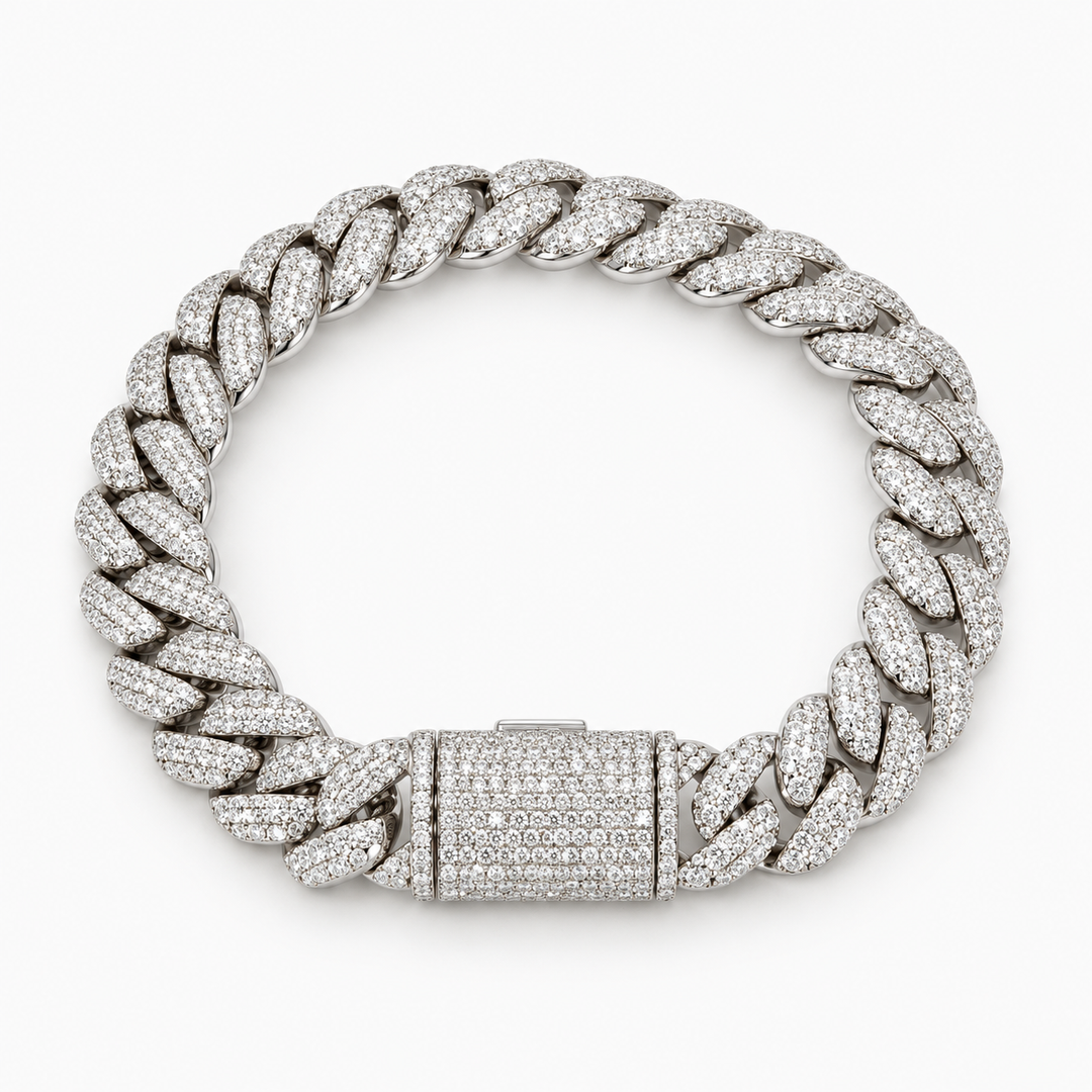 Ice Cuban Link 12mm Moissanite Cuban Link Bracelet in .925 Sterling Silver Pochy Jewelry in Miami