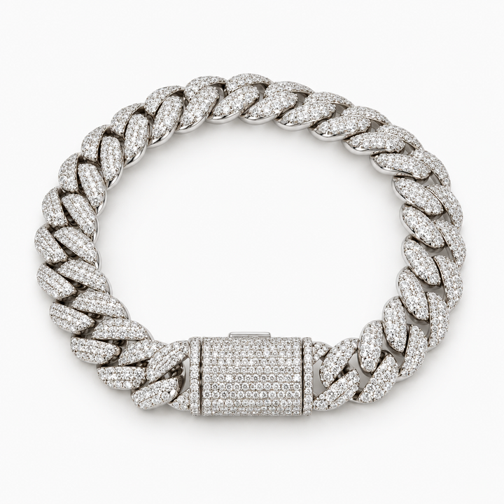 Ice Cuban Link 12mm Moissanite Cuban Link Bracelet in .925 Sterling Silver Pochy Jewelry in Miami