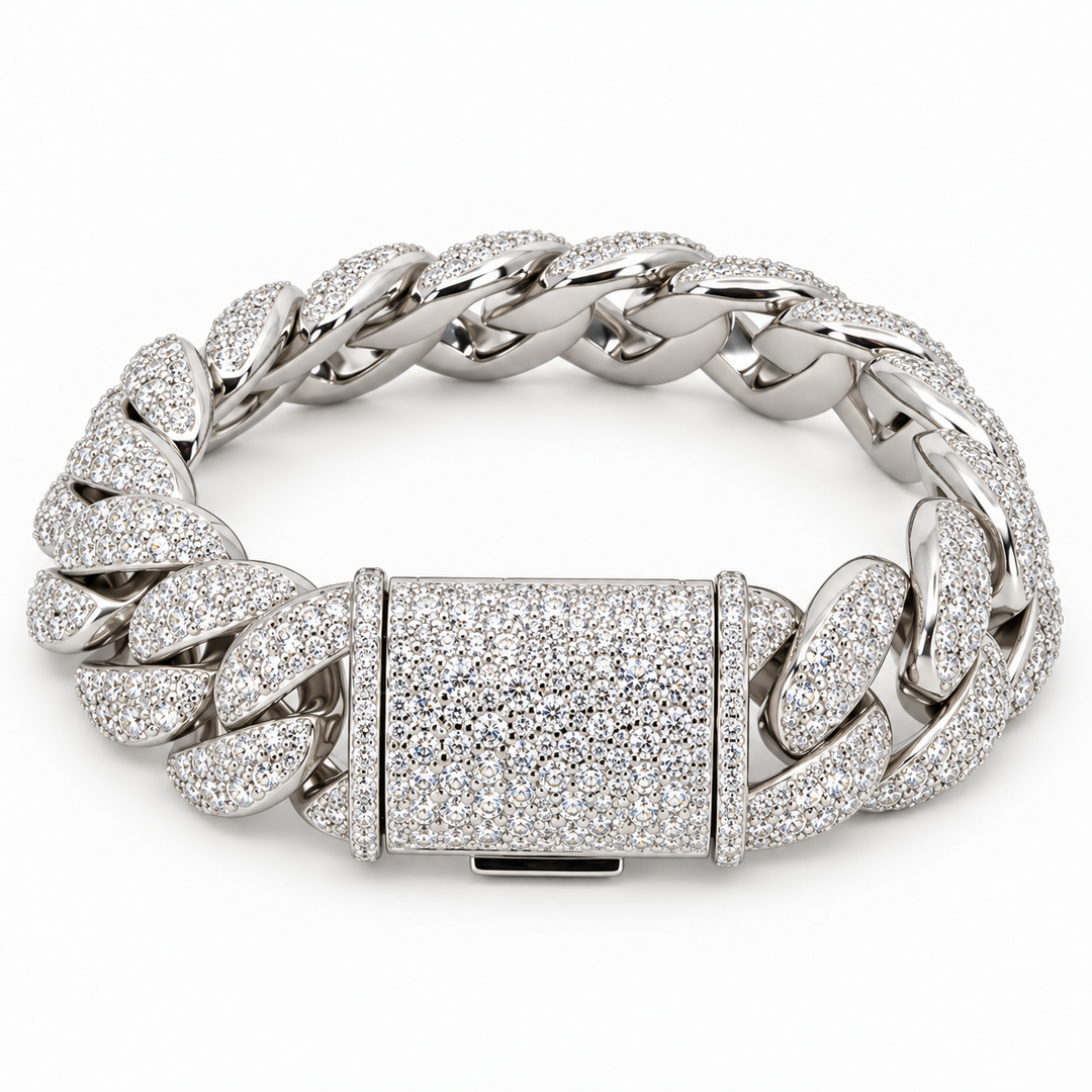 Ice Cuban Link 22mm Moissanite Cuban Link Statement Bracelet in .925 Sterling Silver Pochy Jewelry in Miami