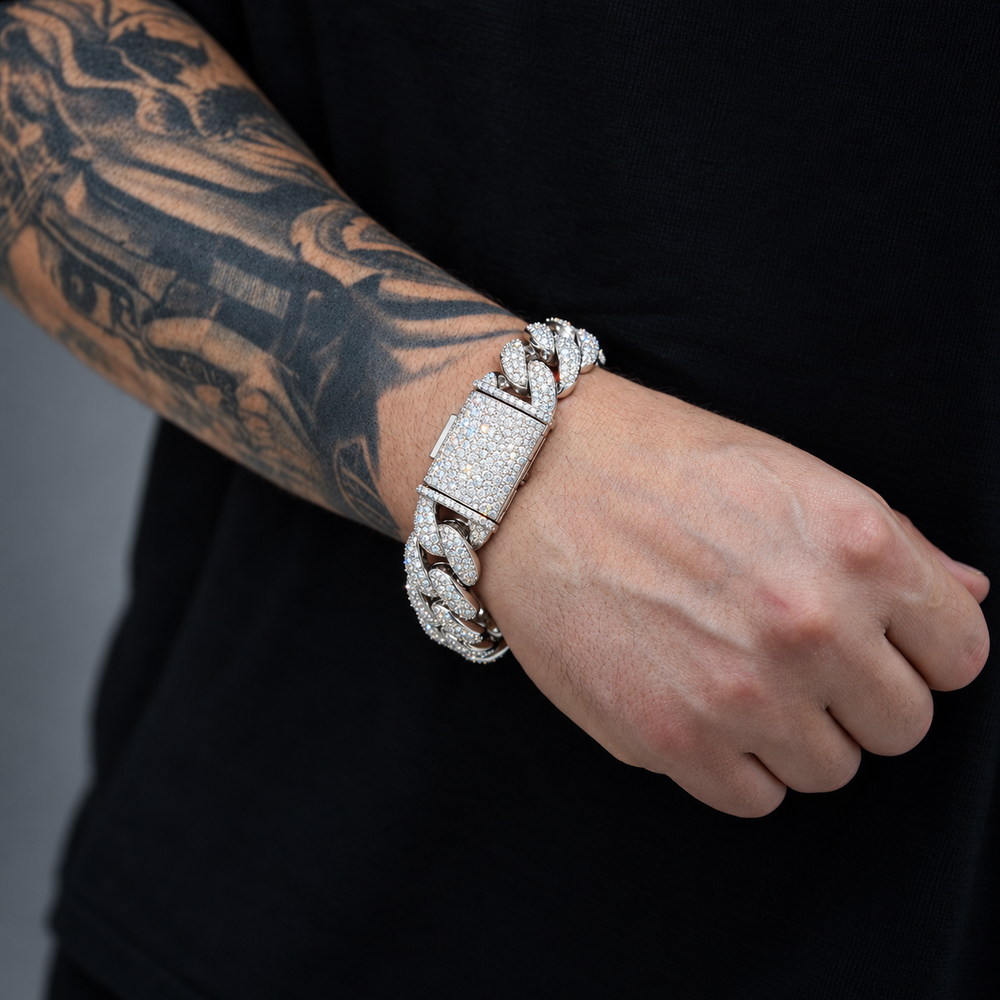 Ice Cuban Link 22mm Moissanite Cuban Link Statement Bracelet in .925 Sterling Silver Pochy Jewelry in Miami