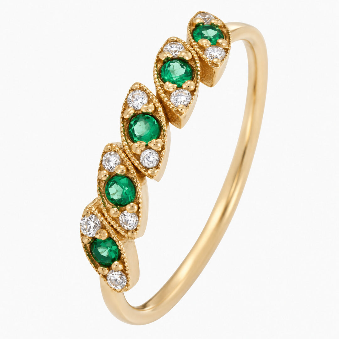 Women's Ring 10K Yellow Gold Green CZ Leaf Ring Pochy Jewelry in Miami