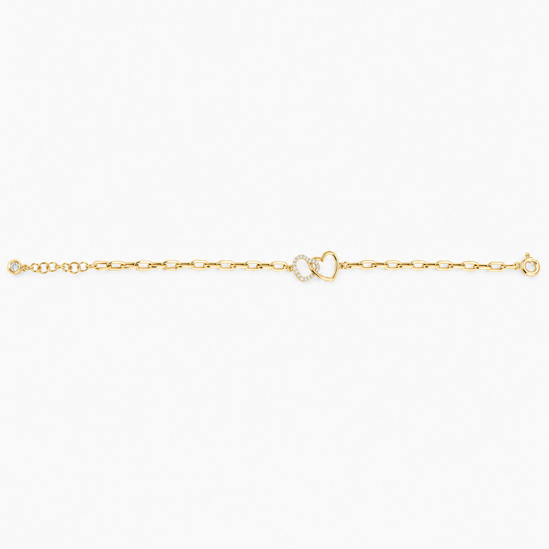 Women's Bracelet 10K Yellow Gold Double Heart CZ Paperclip Bracelet Pochy Jewelry in Miami