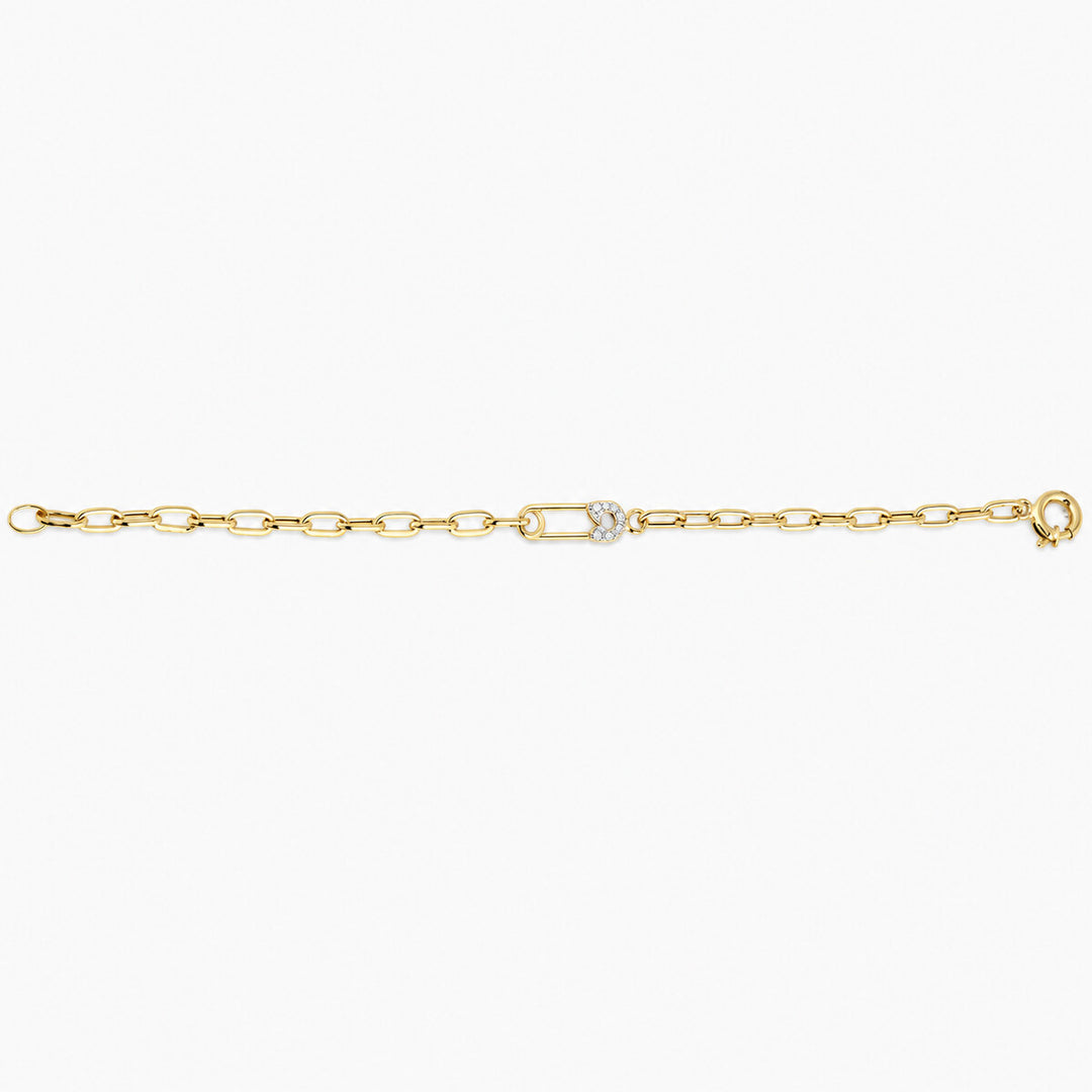 Women's Bracelet 10K Yellow Gold CZ Safety Pin Paperclip Bracelet Pochy Jewelry in Miami