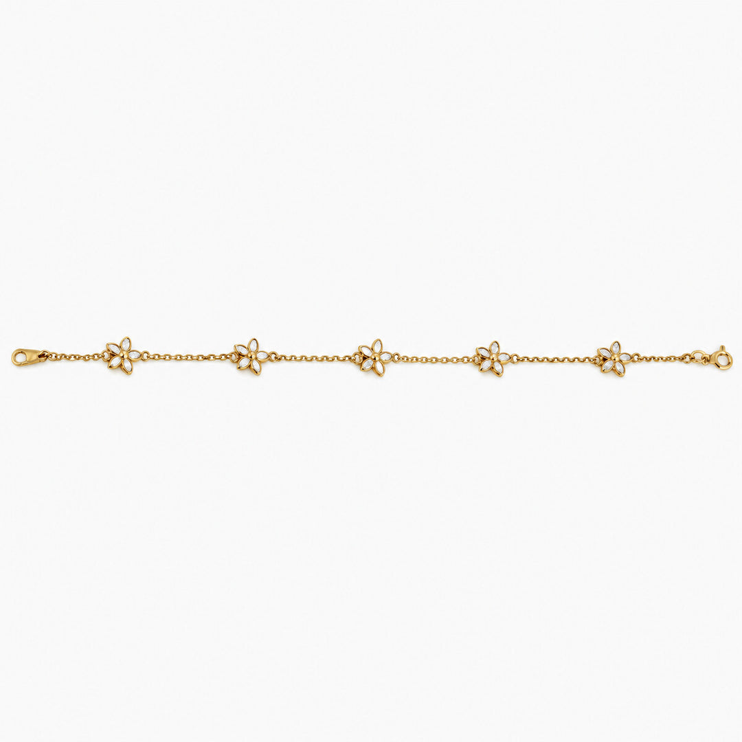 Women's Bracelet 10K Yellow Gold Five Flower CZ Station Bracelet Pochy Jewelry in Miami