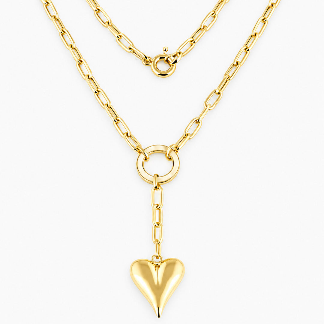 Women's Necklace 10K Yellow Gold Heart Lariat Necklace Pochy Jewelry in Miami