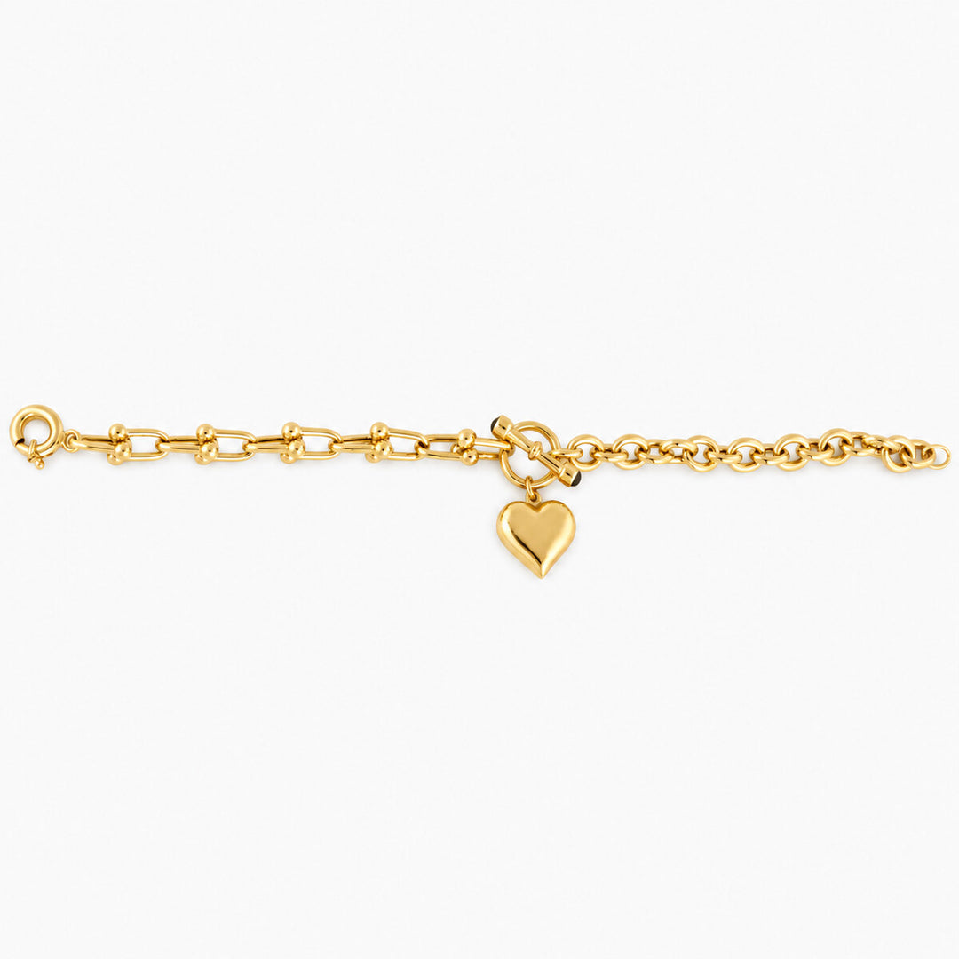 Women's Bracelet 10K Yellow Gold Heart Charm Toggle Bracelet Pochy Jewelry in Miami