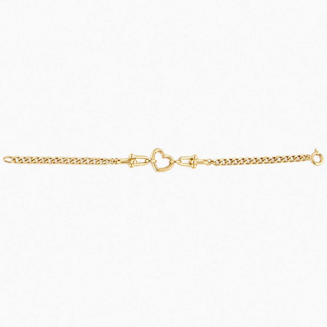 Women's Bracelet 10K Yellow Gold Heart Centerpiece Chain Bracelet Pochy Jewelry in Miami