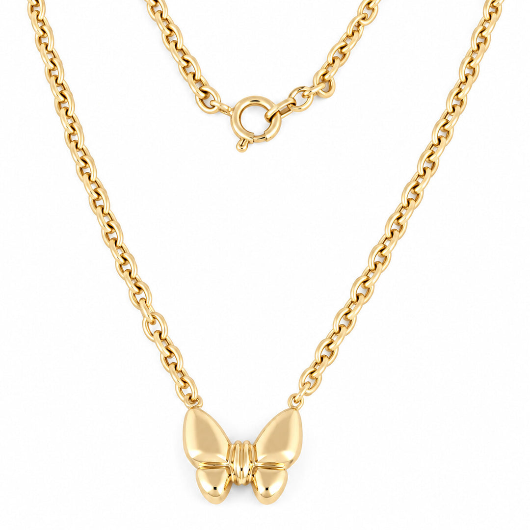Women's Necklace 10K Yellow Gold Sculpted Butterfly Pendant Necklace Pochy Jewelry in Miami